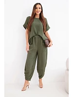 Viskózová blúzka + nohavice svetlej khaki farby