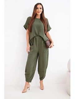 Viskózová blúzka + nohavice svetlej khaki farby