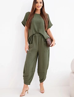 Viskózová blúzka + nohavice svetlej khaki farby