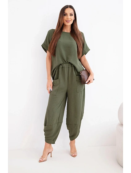 Viskózová blúzka + nohavice svetlej khaki farby