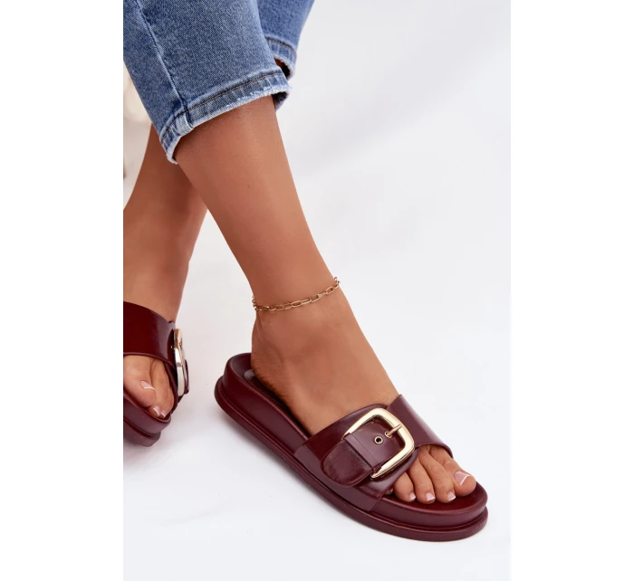 Dámské pantofle s zlatou sponou bordové model 21954716 - Boto