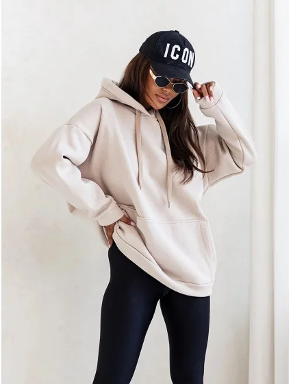 Béžová hrubšia dámska mikina s klokankou (82131)