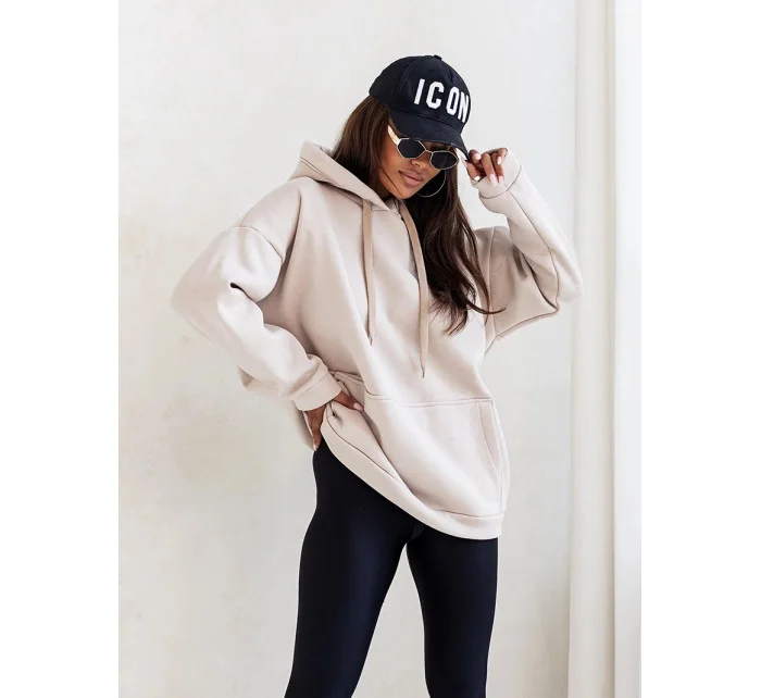 Béžová hrubšia dámska mikina s klokankou (82131)