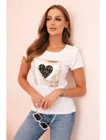 Dámska bavlnená blúzka s volánom a kamienkovým srdcom biela
