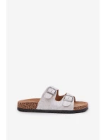 Materiałowe Klapki Na Korkowej Podeszwie Z Klamrami Jasnoszare Atera Materiałowe Klapki Na Korkowej Podeszwie Z Klamrami Jasnoszare Atera