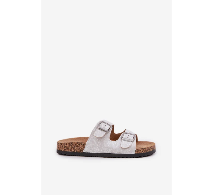 Materiałowe Klapki Na Korkowej Podeszwie Z Klamrami Jasnoszare Atera Materiałowe Klapki Na Korkowej Podeszwie Z Klamrami Jasnoszare Atera