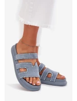 Dámské pantofle se zdobením na platformě modré model 21703959 - Boto