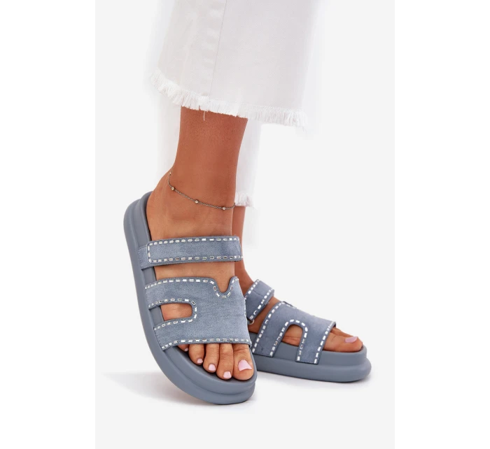 Dámské pantofle se zdobením na platformě modré model 21703959 - Boto