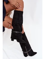 Kozaki Damskie Wsuwane Na Słupku Z Ozdobnym Paskiem Czarne Jolivine Kozaki Damskie Wsuwane Na Słupku Z Ozdobnym Paskiem Czarne Jolivine