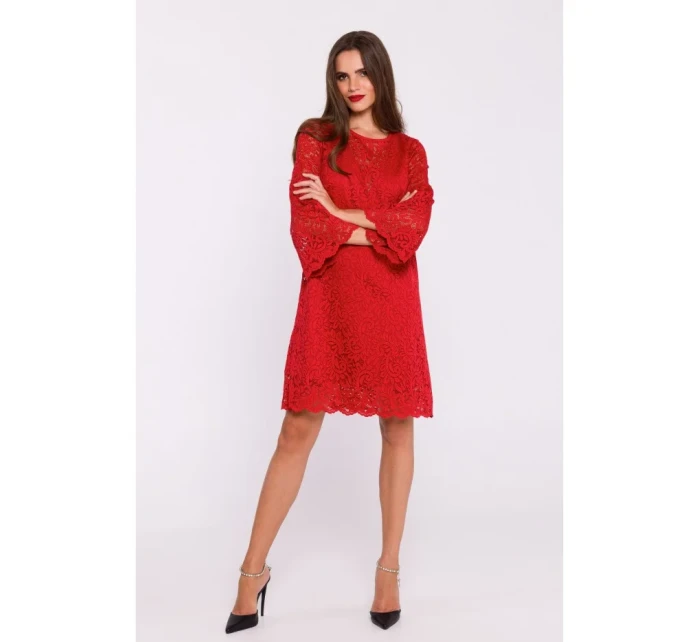 S380 Čipkované trapézové šaty - červené S380 Čipkované trapézové šaty - červené