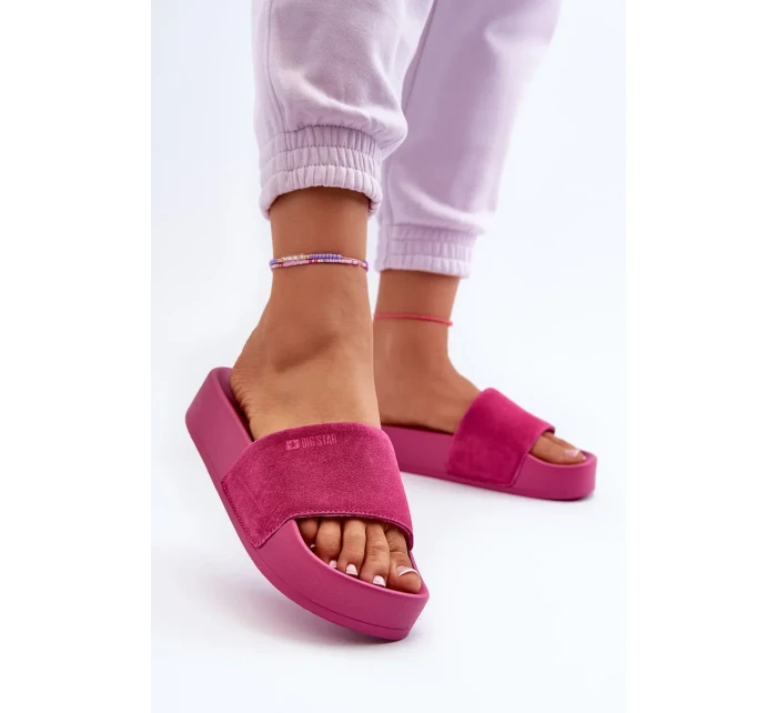 Dámske semišové šľapky na platforme Big Star Fuchsia