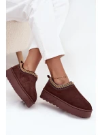 Dámske snehule Taliah s nízkou platformou a výšivkou - čokoládové