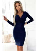 387-8 Priliehavé šaty s obálkovým výstrihom a dlhými rukávmi - GRANITE s trblietkami 387-8 Priliehavé šaty s obálkovým výstrihom a dlhými rukávmi - GRANITE s trblietkami