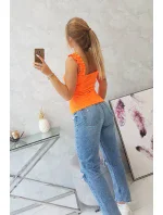Blúzka s volánikmi bez ramienok oranžová neónová