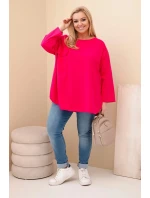 Dámská blůza Plus Size s bavlnou, kapsou a model 21837280 rukávem fuchsie - K-Fashion