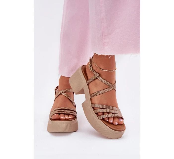 Skórzane Sandały Damskie Maciejka 06990-25 Złote