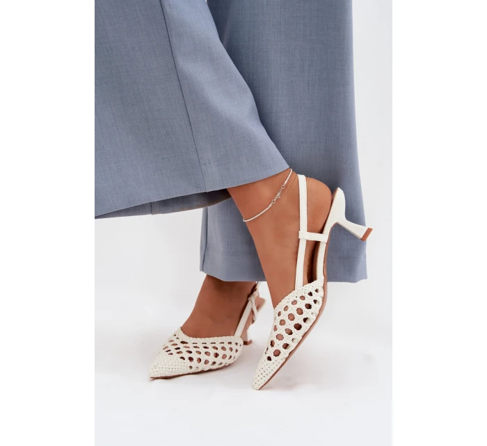 Pletené dámské sandály na podpatku zlaté Selinae