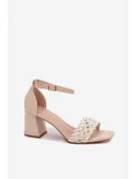Ženské sandály na podpatku s pleteným vzorem světle béžové Felena