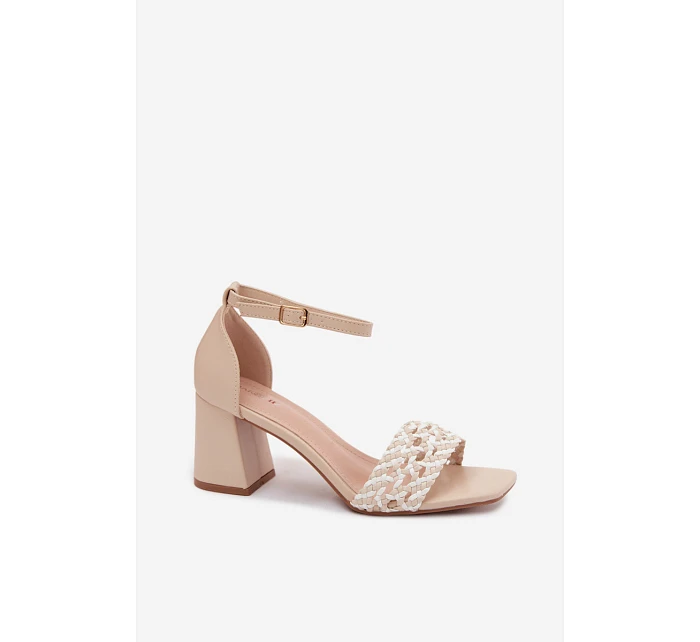 Ženské sandály na podpatku s pleteným vzorem světle béžové model 22122869 - Boto