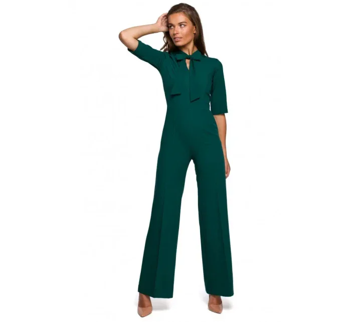 S243 Elegantný overal so zaväzovaním za krkom - zelený