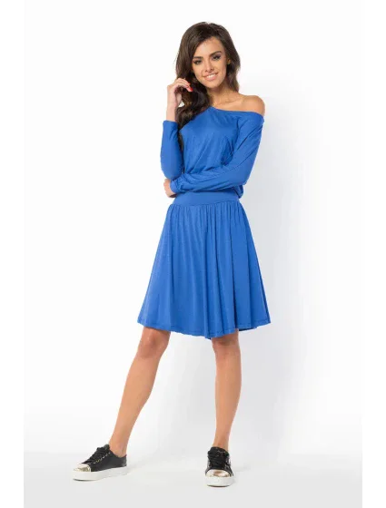 Letné šaty dámske vo voľnom strihu značkovej stredne dlhé modré - Modrá - Makadamové Letné šaty dámske vo voľnom strihu značkovej stredne dlhé modré - Modrá - Makadamové