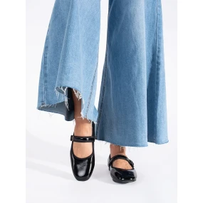 Originálne čierne baleríny pre ženy bez podpätku