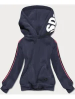 Tmavě modrá sportovní dámská mikina s lampasy model 17202540 - J.STYLE Tmavě modrá sportovní dámská mikina s lampasy model 17202540 - J.STYLE