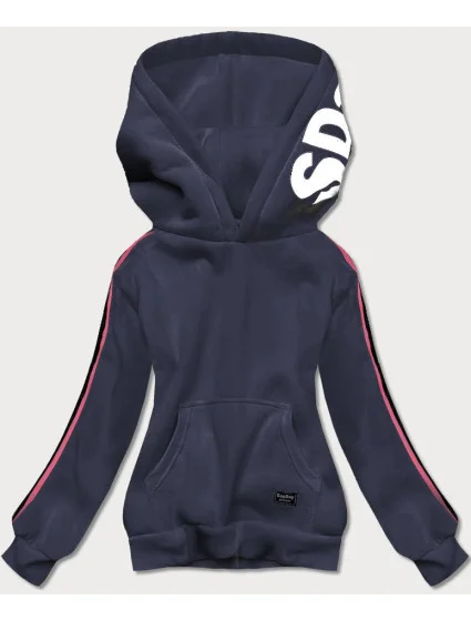 Tmavě modrá sportovní dámská mikina s lampasy model 17202540 - J.STYLE Tmavě modrá sportovní dámská mikina s lampasy model 17202540 - J.STYLE