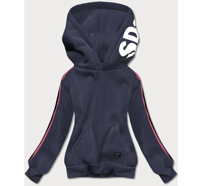 Tmavě modrá sportovní dámská mikina s lampasy model 17202540 - J.STYLE Tmavě modrá sportovní dámská mikina s lampasy model 17202540 - J.STYLE