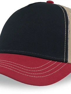 Atlantis Headwear Rapper Canvas-S 5-panelová truckerová čiapka 33.0234 tmavomodrá/bordová/khaki