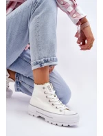 Wysokie Materiałowe Trampki Na Platformie Big Star LL274156 Białe