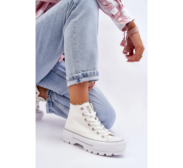 Wysokie Materiałowe Trampki Na Platformie Big Star LL274156 Białe
