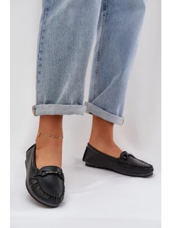 Płaskie Skórzane Mokasyny Z Ozdobą S.Barski LR51-547 Czarne