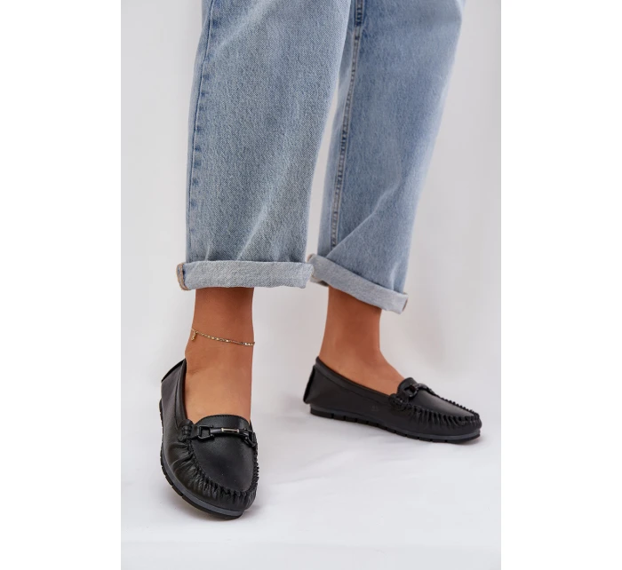 Ploché Kožené Mokasíny S Ozdobou model 21686042 Černé - S.Barski