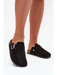 Klapki Chodaki Damskie Na Korkowej Platformie Srebrna Klamra Big Star SS274736 Czarne