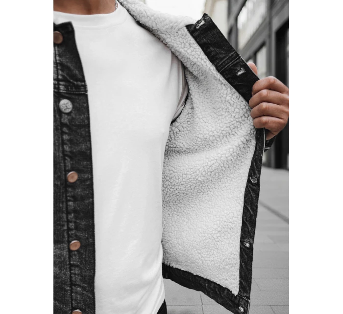 Pánská zateplená džínová bunda s ovčí kůží šedá Dstreet model 21995187 - FashionStreet