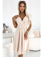 348-7 SCARLETT rozšírené šaty s výstrihom a opaskom - BEACH 348-7 SCARLETT rozšírené šaty s výstrihom a opaskom - BEACH