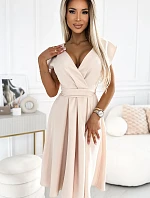 348-7 SCARLETT rozšírené šaty s výstrihom a opaskom - BEACH