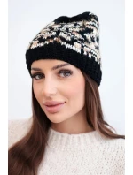 Dámska zimná vlnená čiapka s nórskym vzorom K354 black+beige