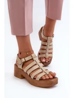 Dámské kožené sandály model 21657348 béžové - Zazoo Dámské kožené sandály model 21657348 béžové - Zazoo