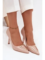 Lakierowane Szpilki Ze Złotym Detalem Beżowe Paivelle