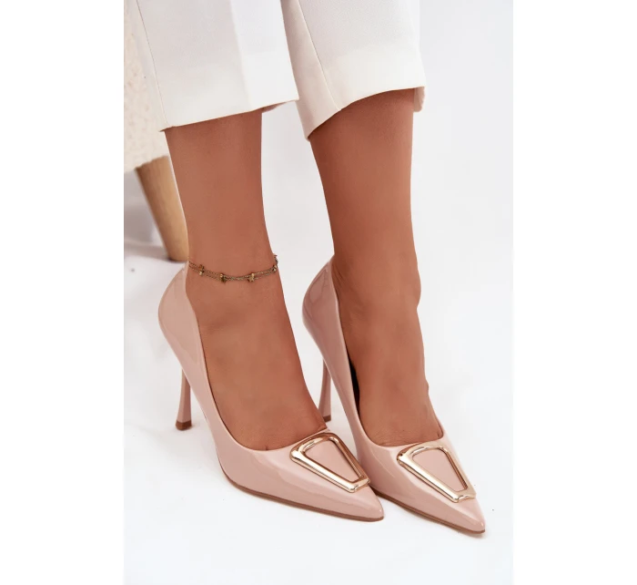 Lakierowane Szpilki Ze Złotym Detalem Beżowe Paivelle