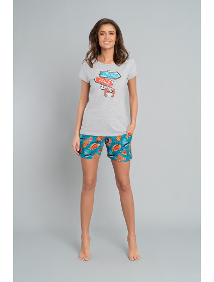 Dámske pyžamo Oceania, krátky rukáv, krátke nohavice - svetlý melír/potlač