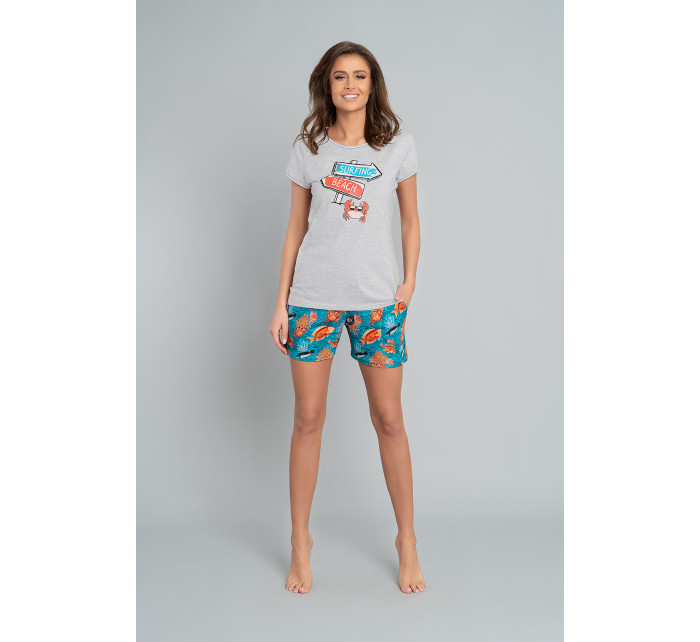 Dámske pyžamo Oceania, krátky rukáv, krátke nohavice - svetlý melír/potlač