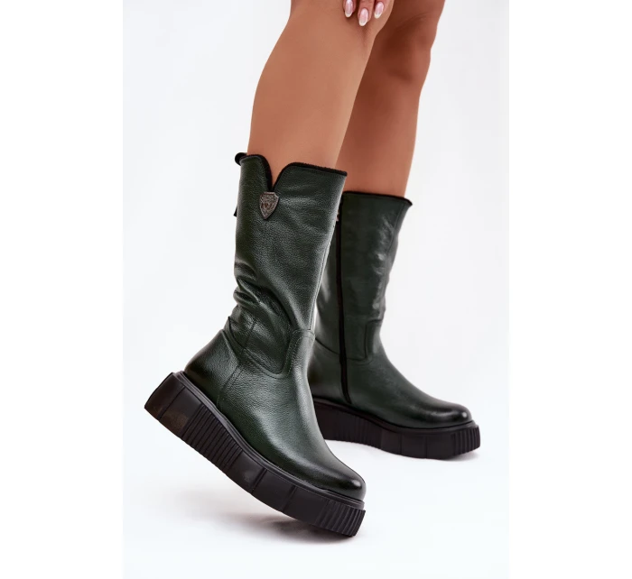 Dámske kožené topánky so zateplením Zazoo - olivové Dámske kožené topánky so zateplením Zazoo - olivové