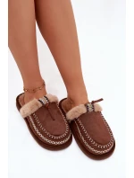 Dámske domáce papuče s kožušinou a výšivkou - hnedé Perivelle Dámske domáce papuče s kožušinou a výšivkou - hnedé Perivelle