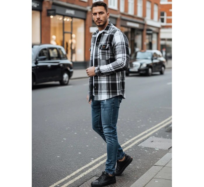 Pánská černobílá kostkovaná košile model 21994095 - Dstreet Pánská černobílá kostkovaná košile model 21994095 - Dstreet