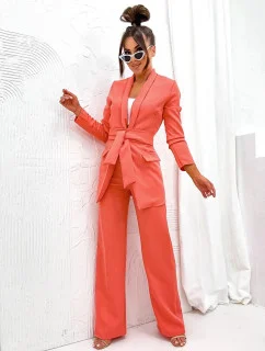 Dámský komplet v korálové barvě volné sako a široké kalhoty model 19673936 - Moon