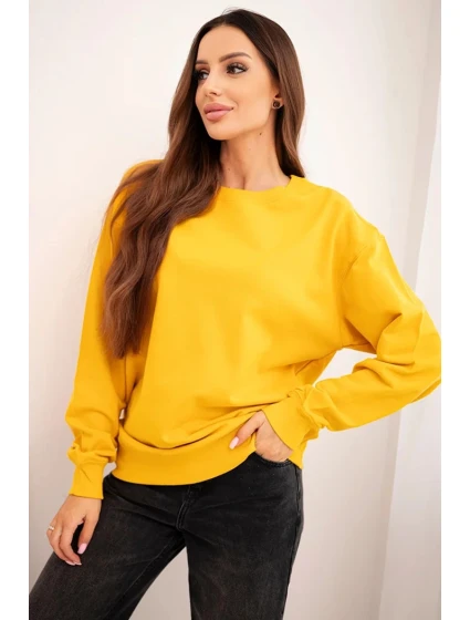 Dámska základná bavlnená mikina s okrúhlym výstrihom horčicovej farby