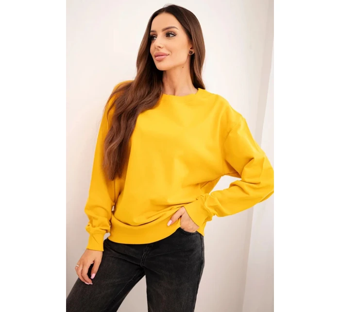 Dámska základná bavlnená mikina s okrúhlym výstrihom horčicovej farby